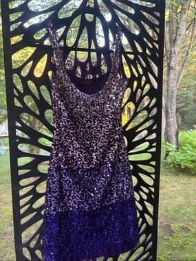 Purple Sequin Scoop Neck Mini Dress - Women's Party Dress